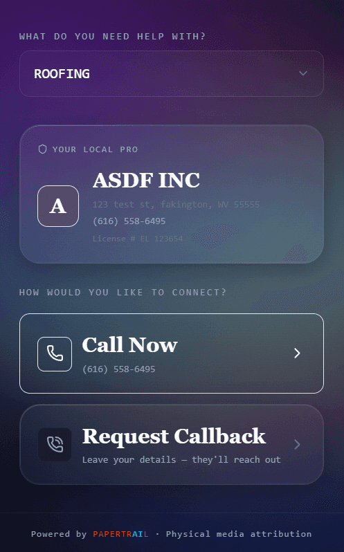 Mobile resident landing page after scanning postcard QR