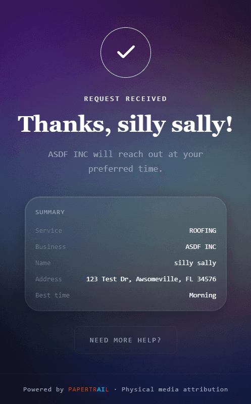 Mobile resident landing page after scanning postcard QR