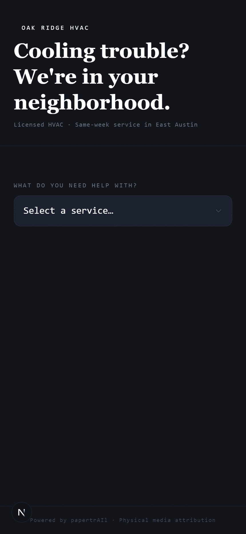 Mobile resident landing page after scanning postcard QR